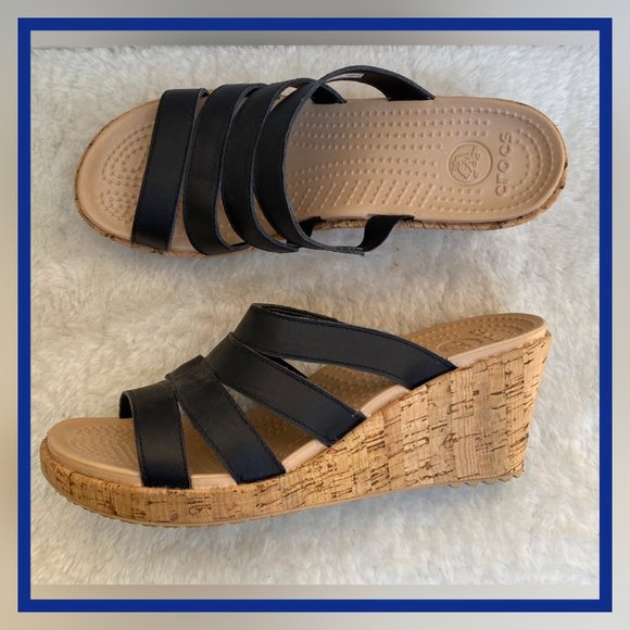 crocs cork wedge sandals